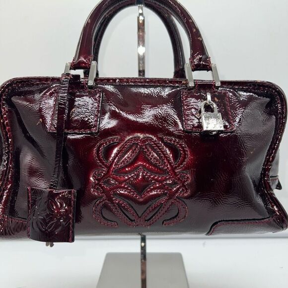 Loewe Handbags - LOEWE Amazona 28 Burgundy Patent Leather Handbag (minor callouts in pics)